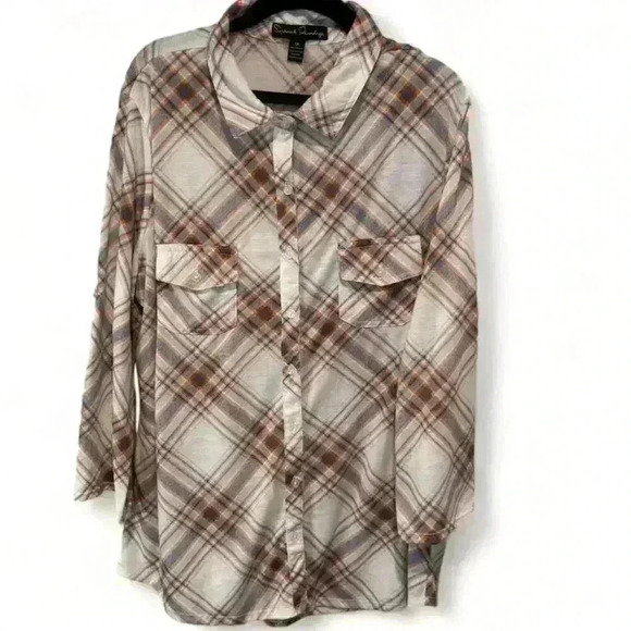 French Laundry Women's Plaid Button-Up Shirt 1X Long Sleeve Multicolor - Picture 1 of 4